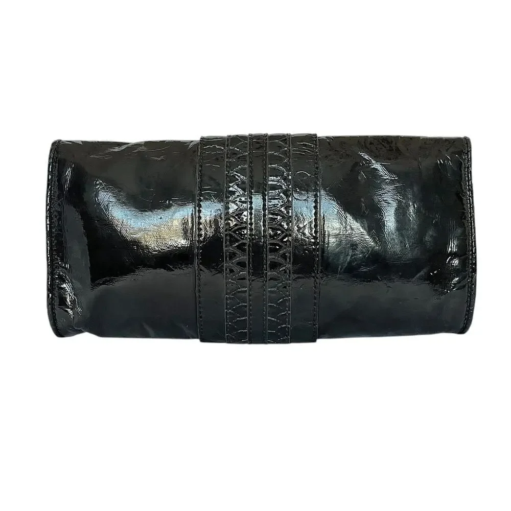 Y2K Anya Hindmarch x Target Black Patent Faux Leather Buckle Clutch Evening Bag